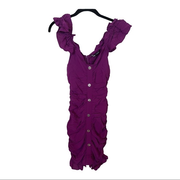 NWT ZARA Purple Button Front Draped Ruffle Mini Dress XS Blogger Favorite - Picture 9 of 12